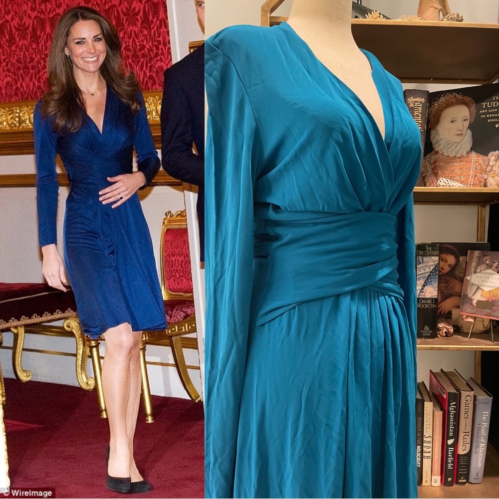 Issa London ASO Kate Middleton Silk
Teal Wrap Dress Royal Celebrity